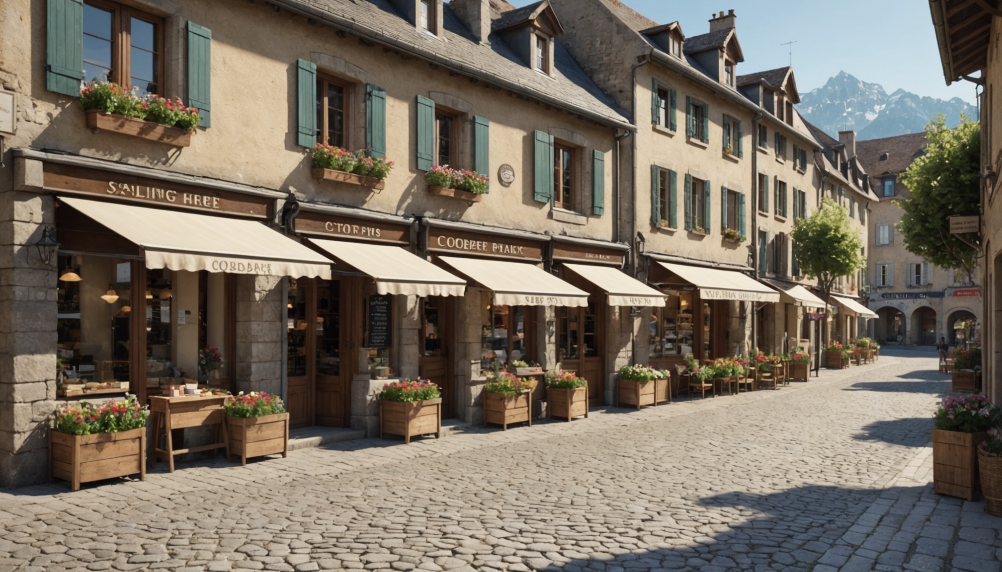 Rue commerçante de centre-ville en Haute-Savoie illustrant la pépinière commerciale d'Évian-les-Bains