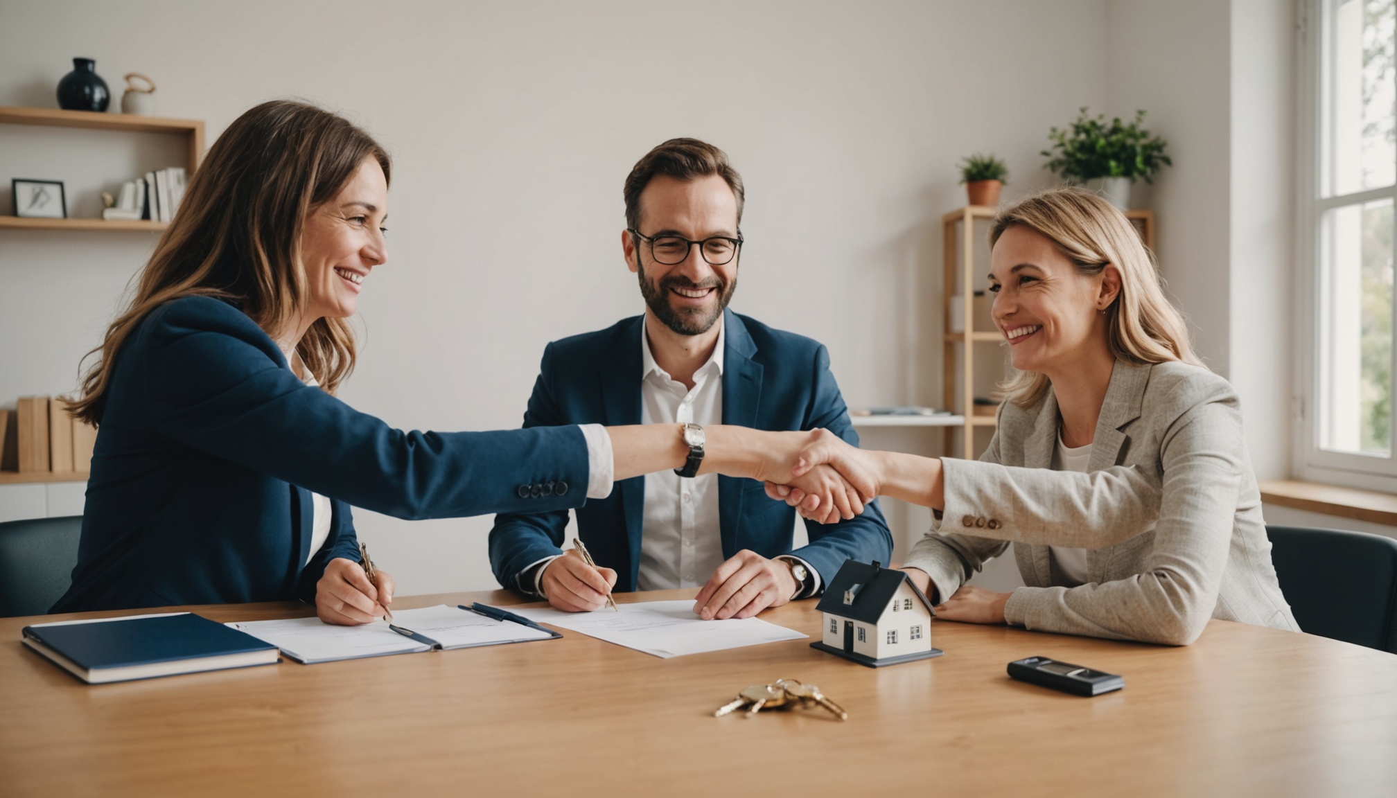 Notaire remettant les clés d'une maison lors d'un achat immobilier