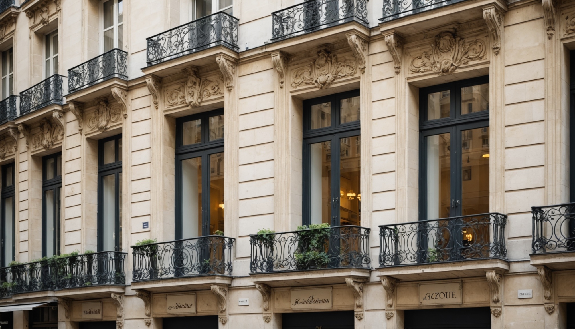 Façade haussmannienne à Paris devant une agence immobilière