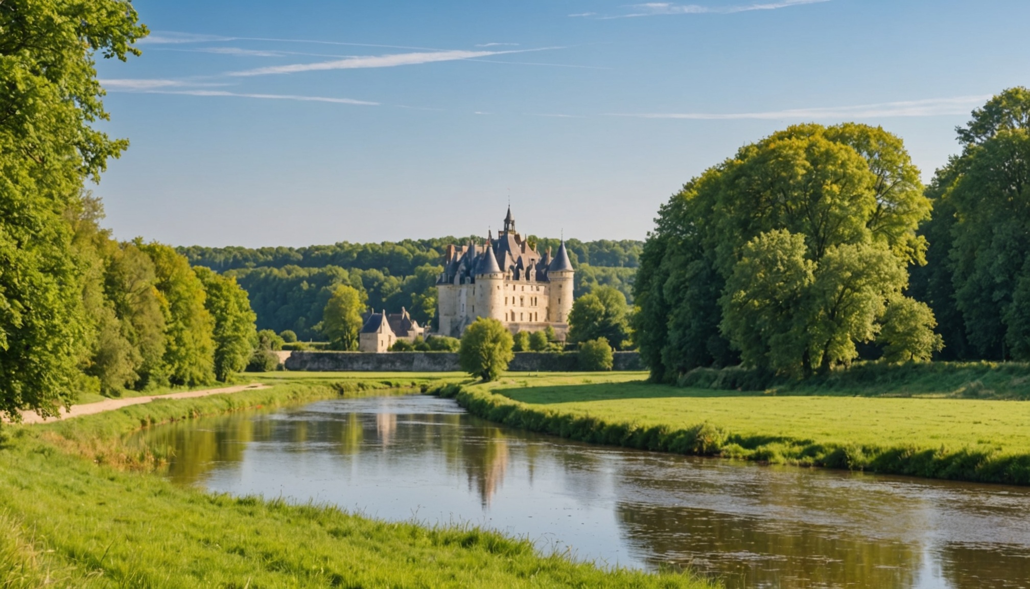 Paysage de campagne et zone humide en Touraine, illustration de la protection de la biodiversité